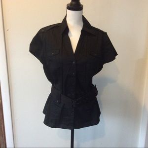 Como Black Fitted Tailored Belted Top Size L